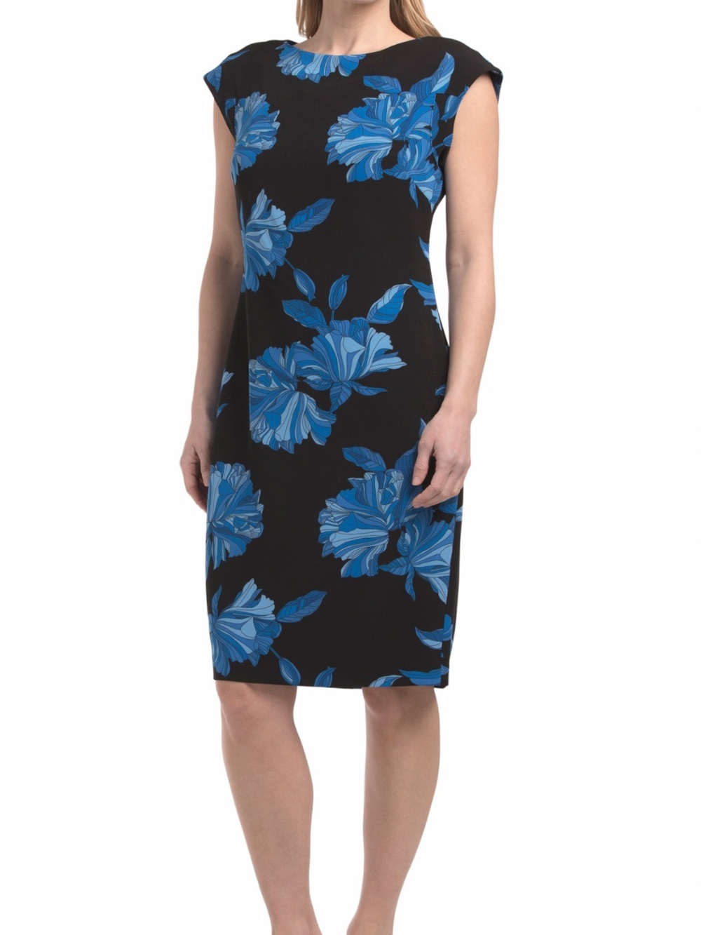 Tommy Hilfiger Black Midi Dress with Blue Floral Print